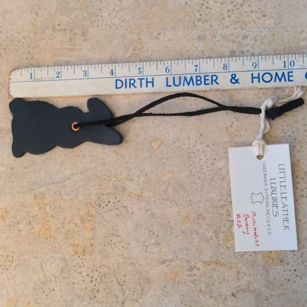 Handmade Genuine Leather Minimalist Bunny Rabbit Bag Charm Black #02 - Picture 6 of 7